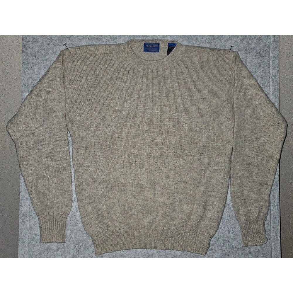 Vtg Pendleton Sweater LG Beige Fleck Crew Neck 100% Virgin Shetland Wool Preppy